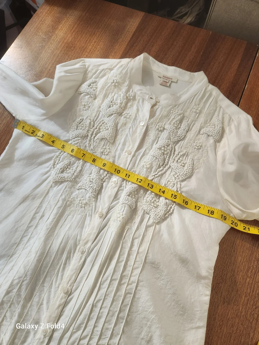Sundance Ivory Beaded Pintuck Button-Down Blouse Sz12 - Picture 10 of 15